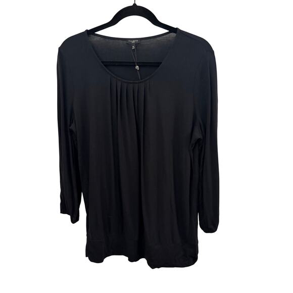 Talbots Rayon Lyocell Black Top Shirt Tunic Pin Tuck Details MP Long Sleeve NEW - Picture 1 of 9